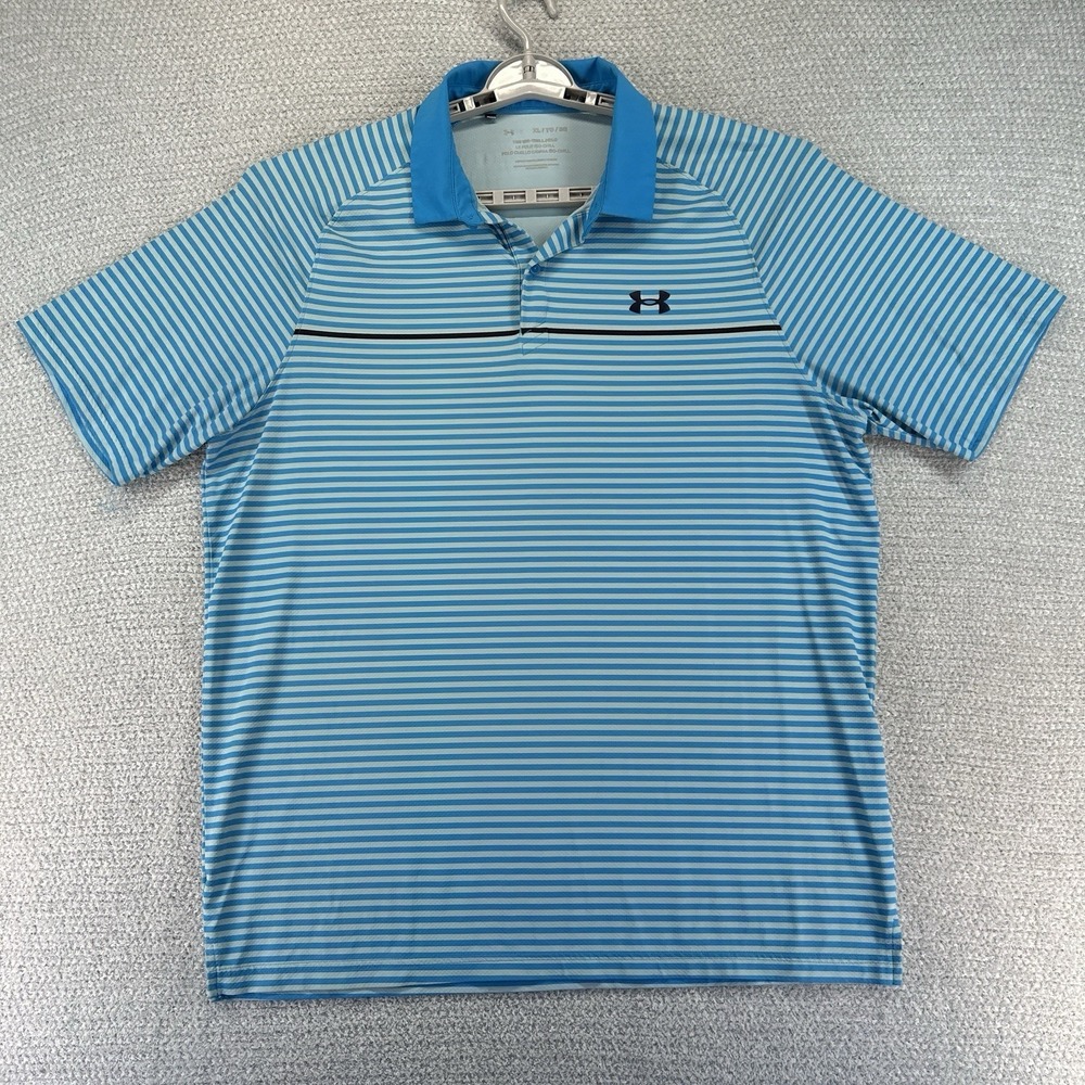 Under Armour Golf Polo Shirt Mens XL Blue White Striped Iso-Chill‎ Loose Fit